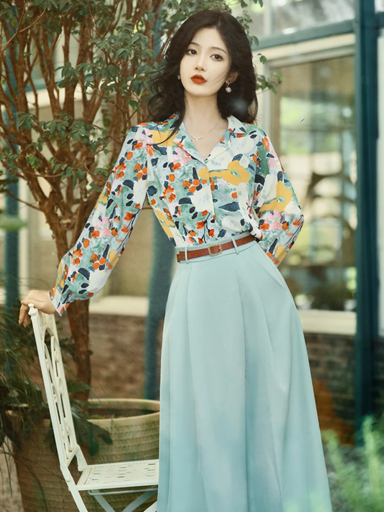Korean Women Flower Floral Chiffon Bohemian Casual Butto Down Shirt Tops  Blouse 
