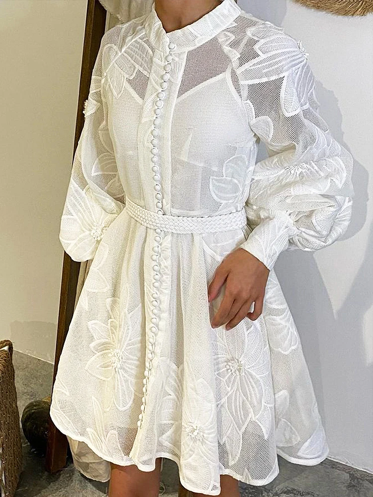TWOTWINSTYLE Elegant Hollow Out Embroidery Dress For Women