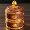 Tibetan Brown Resin Double Layer Jar Food Organizer Tantric Metals Handicraft Buddhist Storage Box Home Desktop Gift Decorative 1