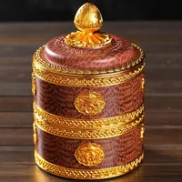 Tibetan Brown Resin Double Layer Jar Food Organizer Tantric Metals Handicraft Buddhist Storage Box Home Desktop Gift Decorative 1
