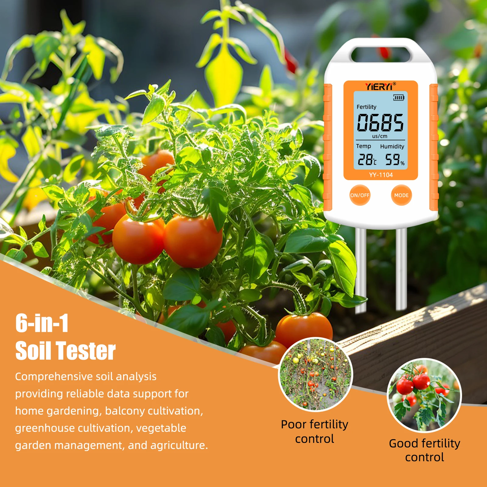 6 in 1 Soil Tester NPK Nutrient Meter Digital Soil Fertility Humidity Temperatur