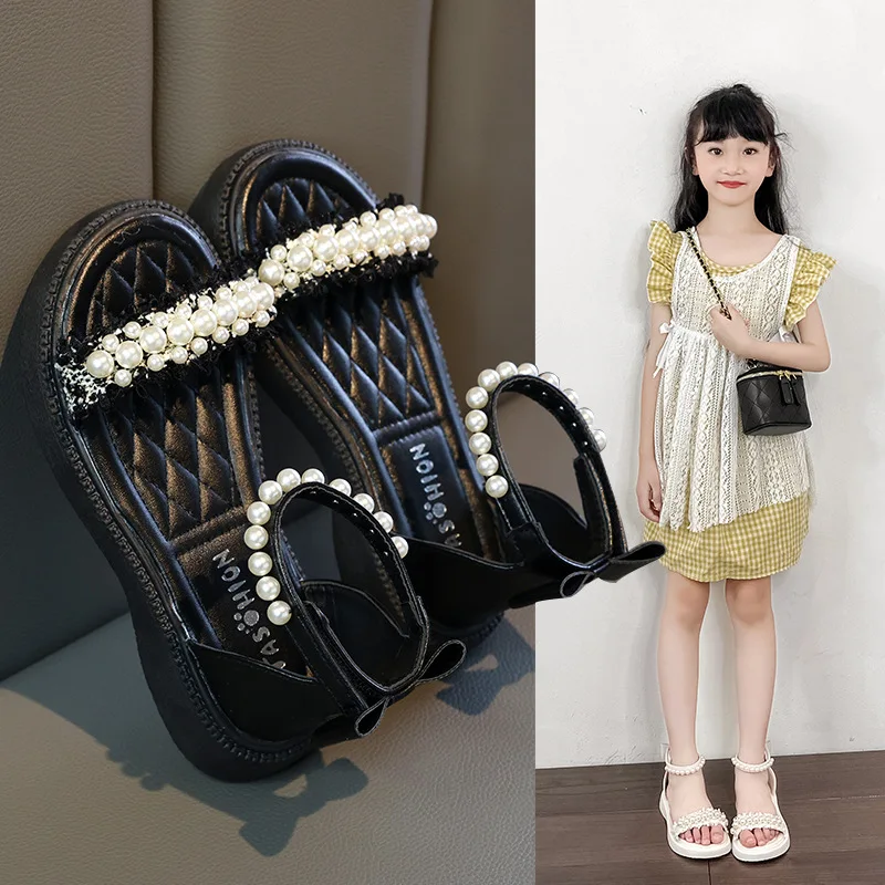 

Baby Sandals for Girls Shoes 2023 Beading Children's Shoe for Girl Bow Princess Summer Girl Sandal for Kids Flat Beach 1-12 Year