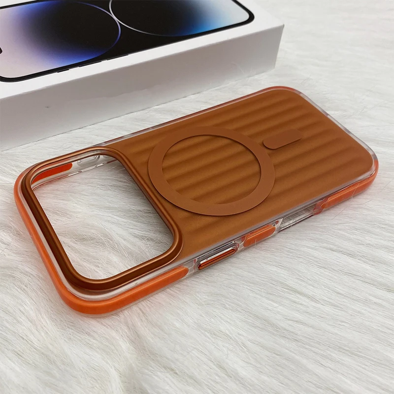 Trendy 3D Stripes Magnetic Phone Case with Frosted Soft Edge and Matte Back Cover