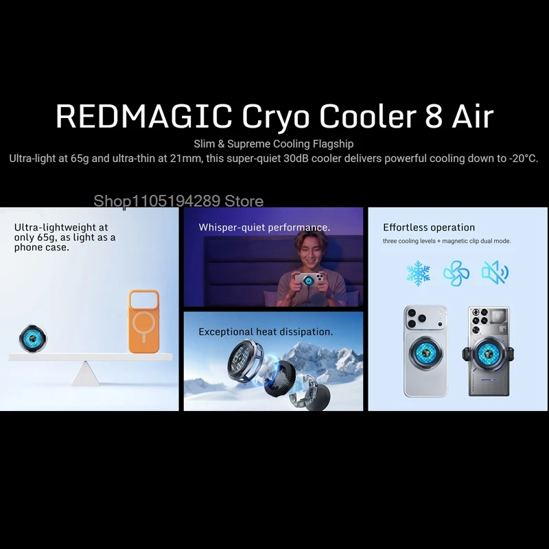 Redmagic Cryo 8 Air Magnetic Phone Cooler 65g Light 21mm Ultra Thin 30dB Low Noise -20°C Semiconductor Cooling_voghion.com