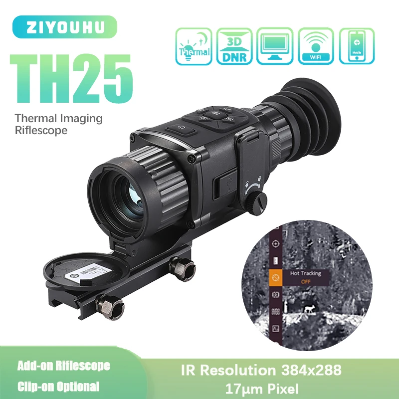 

TH25 Thermal Image Monocular Sight Scope Clip-on 25mm IP67 Durable WIFI Hotspot 882m Human Detection Thermal Imaging for Hunting