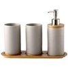 Household Kitchen Seasoning Tank Simple Solid Color Ceramic Salt Tank Oil Bottle Seasoning Tank Set Bamboo Plate Base Set 5