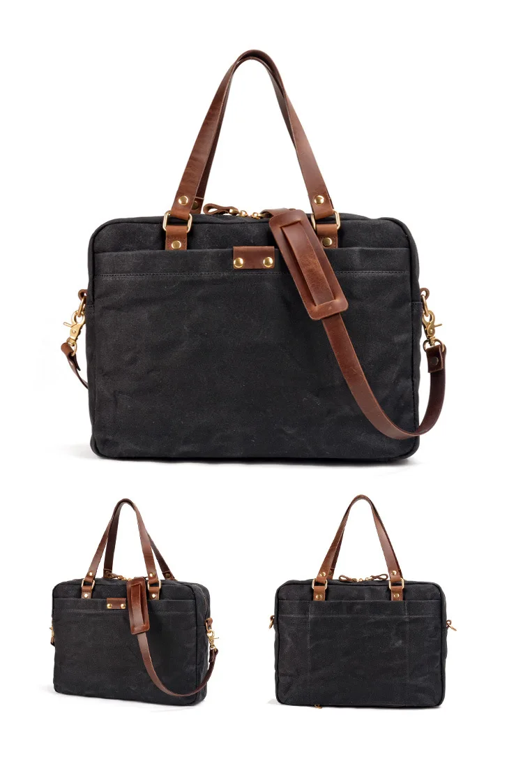 Grey Mens & Womens Canvas Leather Briefcase Bag