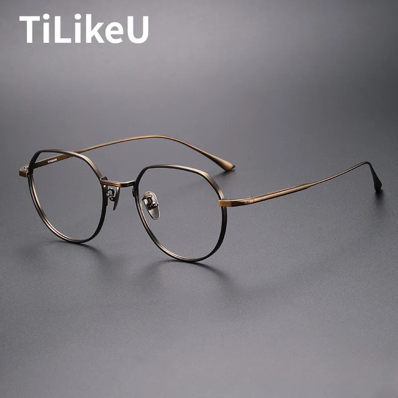 

High Quality Japan Vintage Pure Titanium Eyeglass Frames Men Shaped Round Large Face Designer Glasses Women Luxury Brand Eyewear