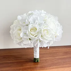 Wedding Bridal Bouquet Corsage Bridesmaids Bride Boutonniere White Hydrangea Silk Roses Marriage Accessories Artificial Flowers