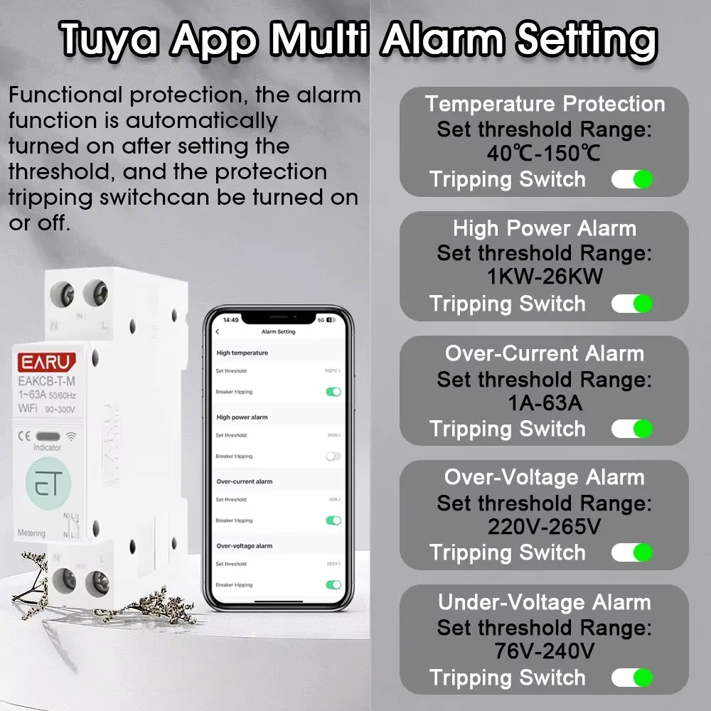 Tuya WiFi Smart Circuit Breaker 1P+N 63A