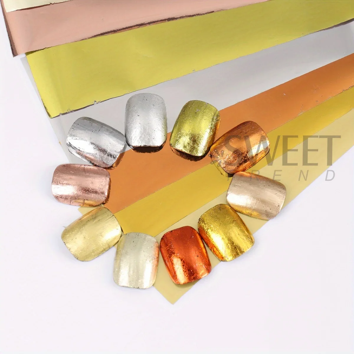 20pcs Metallic Mirror Effect Nail Foils Golden Silvery Starry Sky Print Sliders Chrome Transfer Tips Manicure Decor Accessories