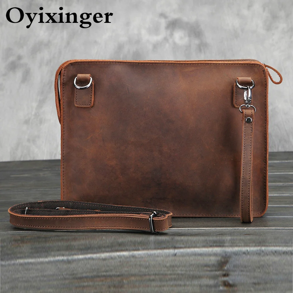 OYIXINGER 남성용 진짜 가죽 클러치 숄더백, 9.7 인치 아이패드 지갑, 핸드백, 손목 봉투 지갑, 돈 지갑, 럭셔리