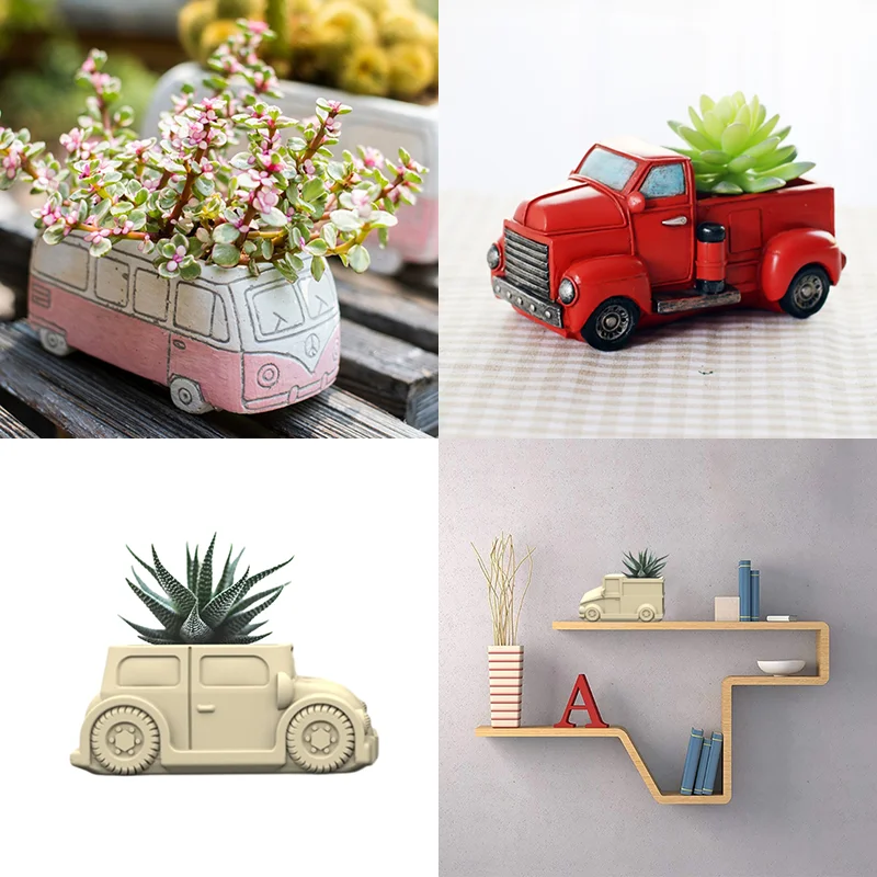 Motorcar Truck Bus Gypsum Silicone Mold Diy Succulents Concrete Flower Pot Vase Plaster Cement Mold Clay Mold Candle Holder various shapes concrete silicone pot mold succulent flowerpot clay cement plaster molds diy home garden flower pots dropship