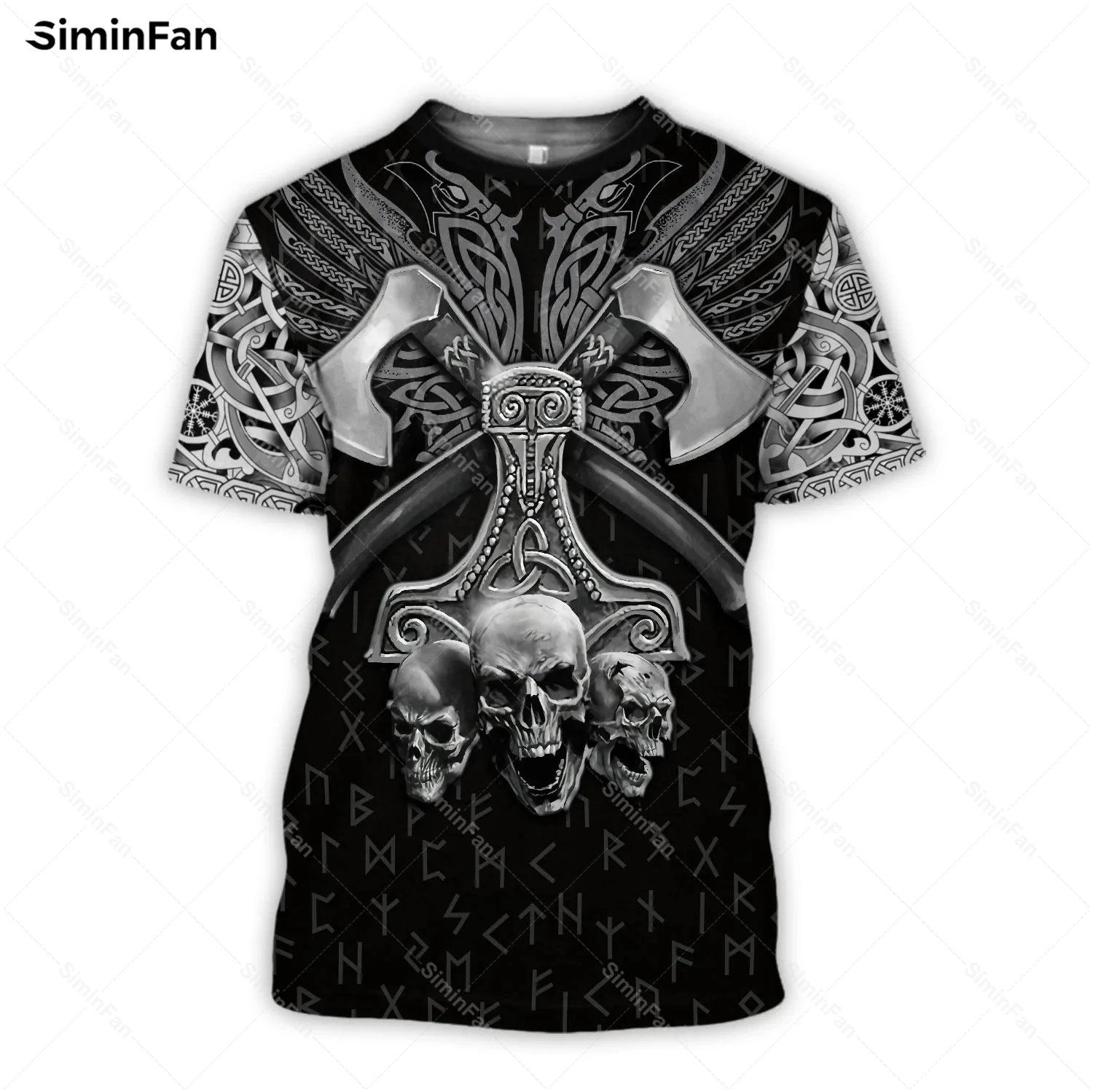 

Viking Skull Tattoo Wolf Lion Raven 3D Printed Tshirts Men Summer Round Neck Tees Female Casual Tops Unisex Harajuku Streetwear