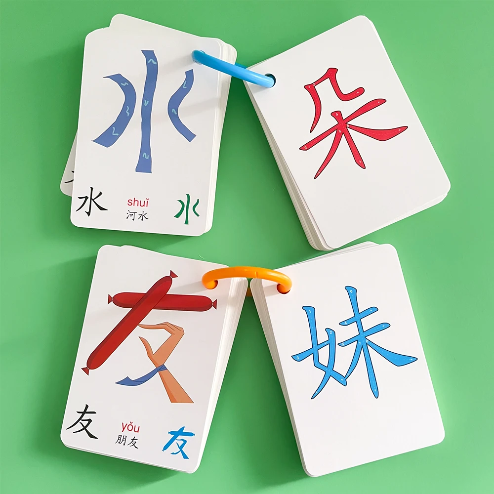 100 Cards Children Learning Chinese Characters Pictogram Literacy Card  Pinyin Flashcards Enlightenment Education Toys for Kid 3