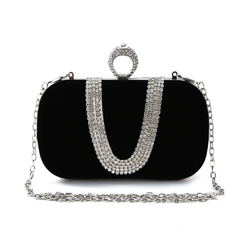 Dinner Bag U-shaped Diamond Inlaid Hand Made Banquet Handbag Makeup Gown Bridal Bag Shoulder Crossbody Bag