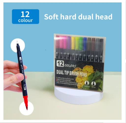 12-teiliges professionelles Mehrfarben-Marker-Pinselset mit zwei Köpfen, perfekt zum Zeichnen, Malen, Färben, Kunst-Graffiti usw., Weihnachtsgeschenk