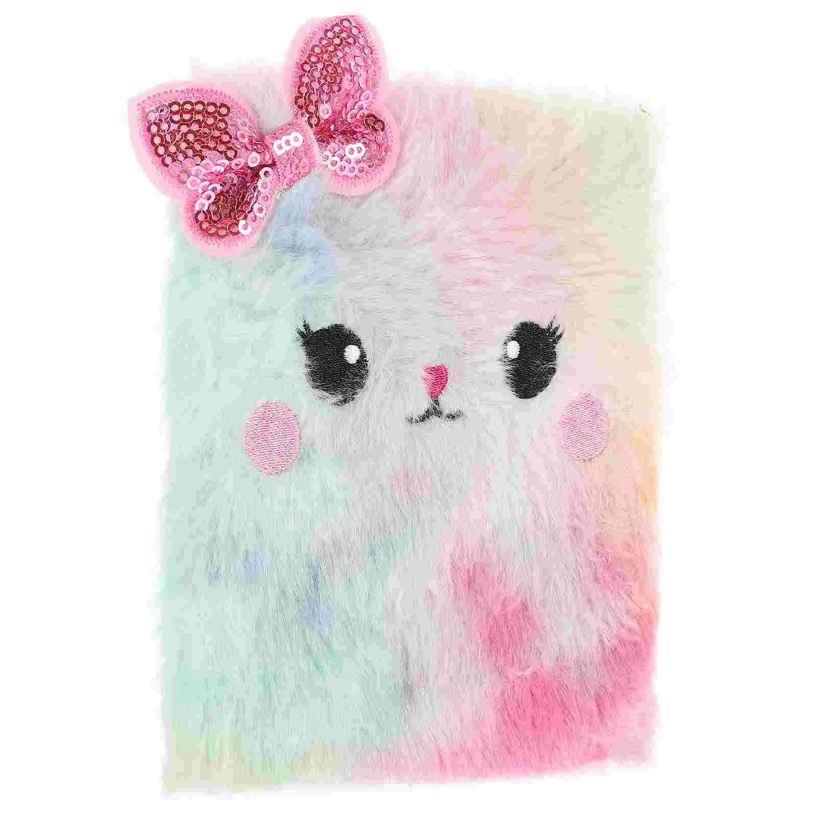 Peluche Gatto Notebook Lovely Animal Notepad Fluffy Cartoon Secret Diary Cute Foderato Journal Fuzzy Travel Notepad Planner Gift Girls