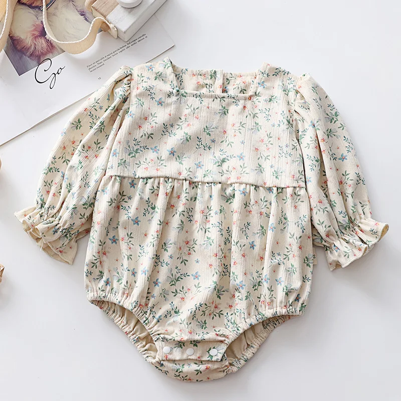 

2024 New Spring 0-24M Baby Girl Clothing Toddler Baby Girl Romper Long Sleeved Corduroy Printing Infant Baby Girls Jumpsuit