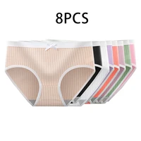 8pcs Girl Sexy Solid Color Underwear Student Cute Mid-Rise Waist Briefs Breathable Soft Female Lingerie Bow Decoration