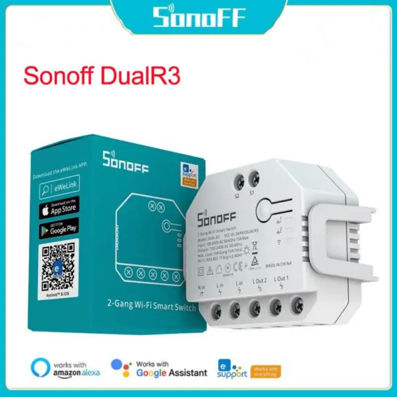 

Умный выключатель SONOFF DUAL R3Lite, умный двухрелейный модуль «сделай сам», измерительные переключатели, для умного дома, работает с Alexa Google