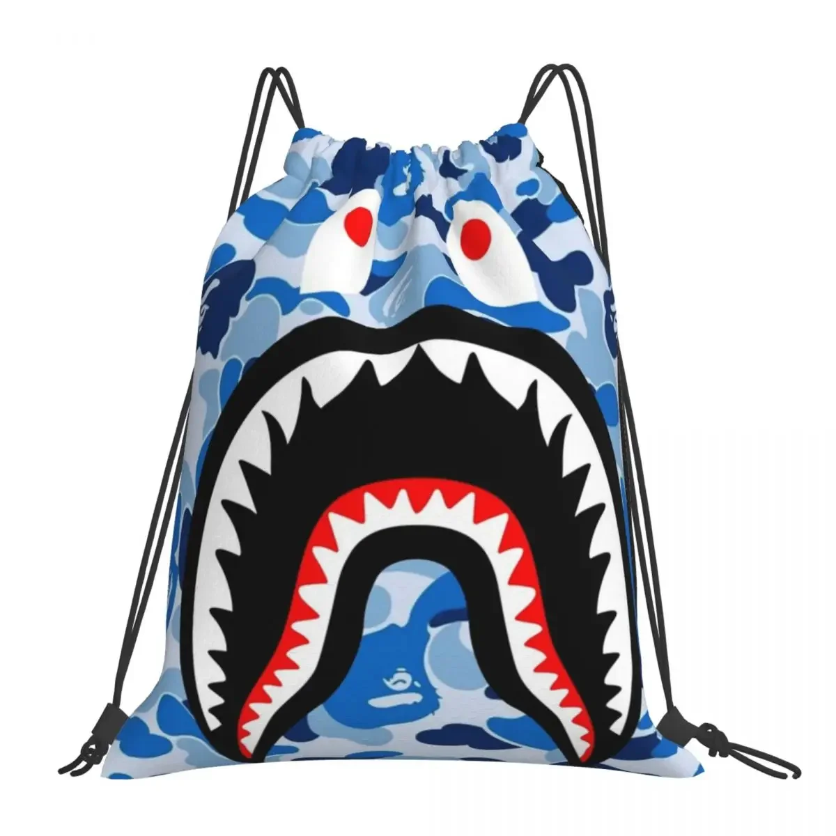 

Shark Blue Camo Camouflage Backpacks Casual Drawstring Bags Drawstring Bundle Pocket Sports Bag BookBag For Travel School