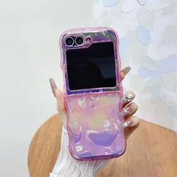 Laser Colorful 3D Meteorite Pattern Shockproof Foldable Phone Case with Airbag Corners - Clear Silicone Cover for Galaxy zflip6 (Rose Pink)