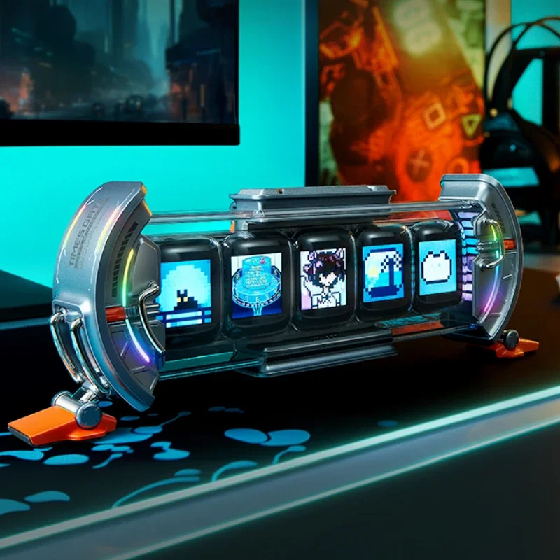 Vintage Cyberpunk Desk Clock Glow Tube Elekstube Nixon Digital Desktop Clocks RGB Silver  