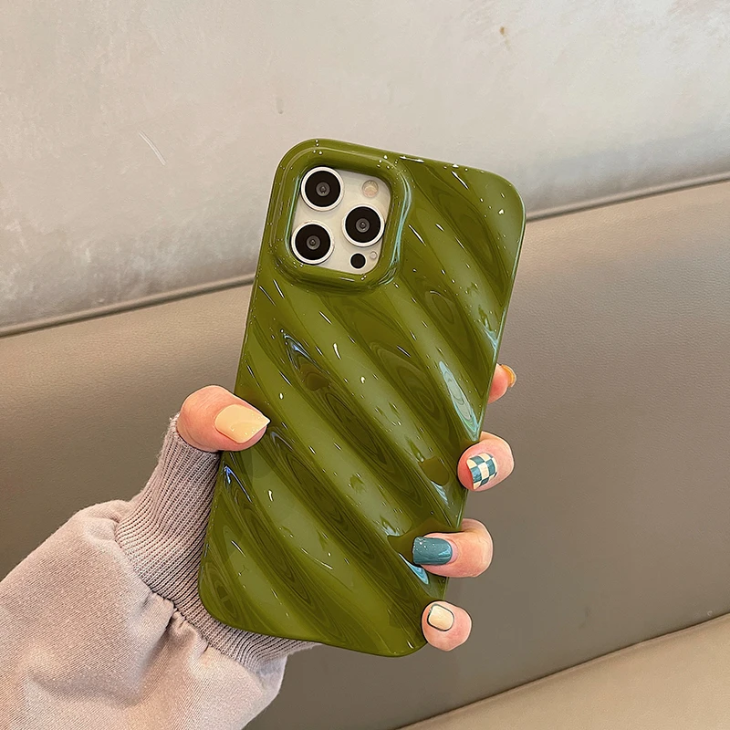 Japan Korea Ins Solid Color Wave Pleat Phone Case For Apple iPhone