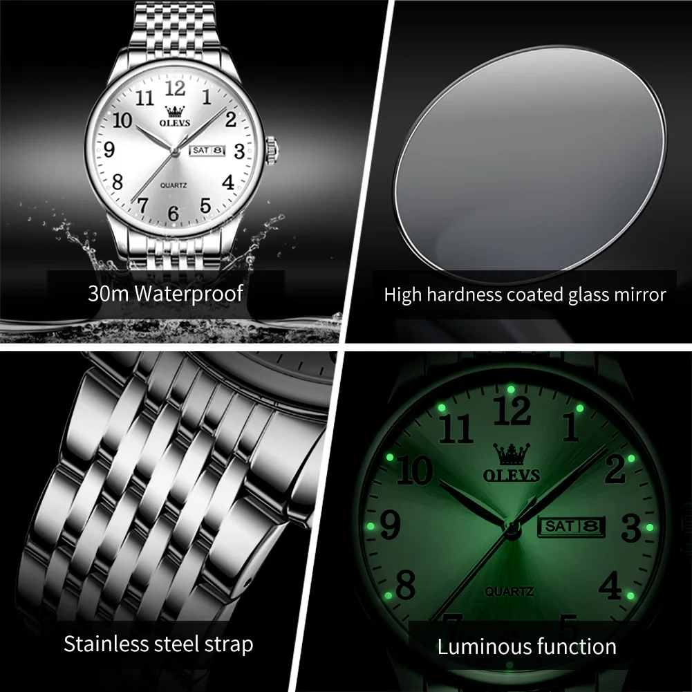 OLEVS-ساعة عمل من الفولاذ المقاوم للصدأ للرجال ، س...