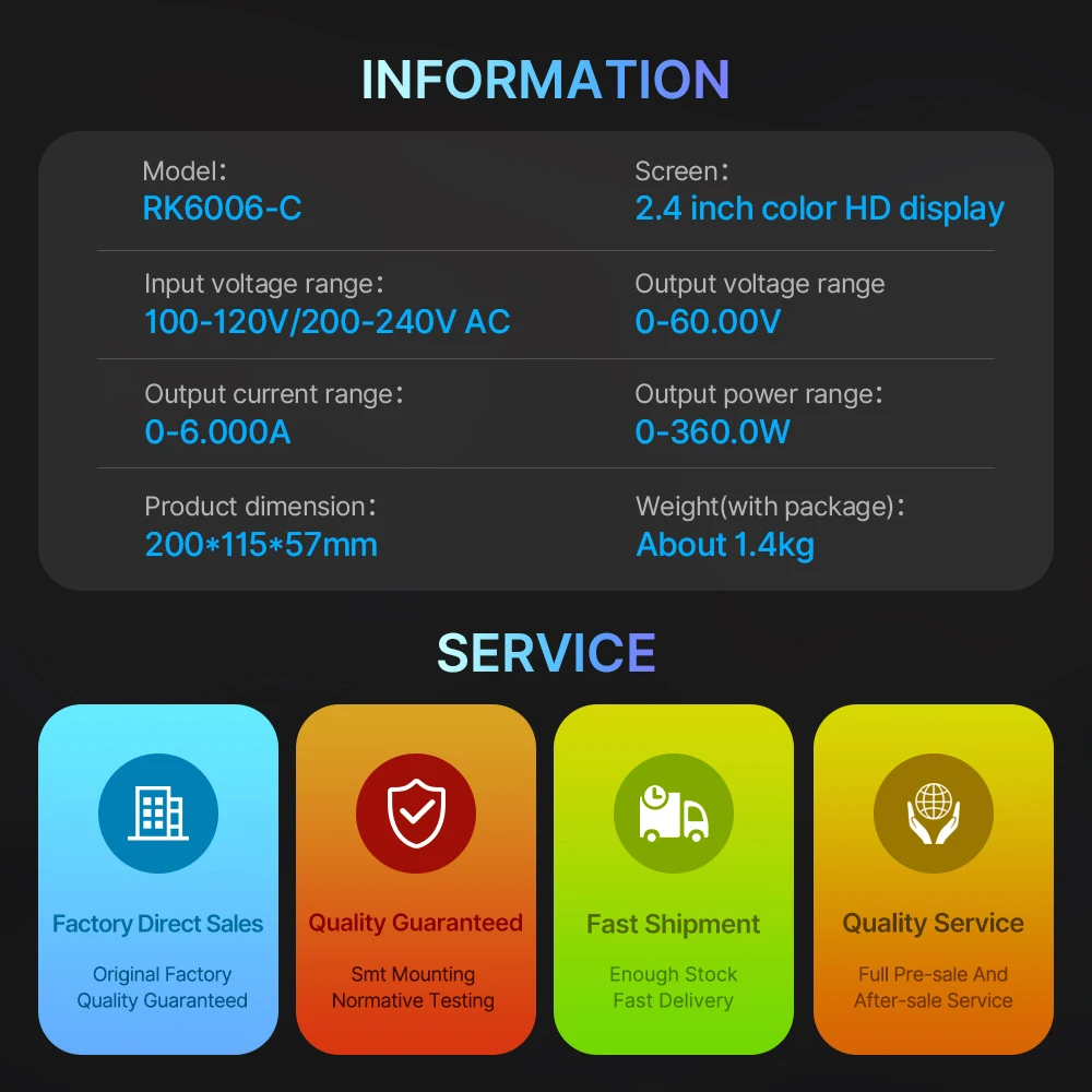 RD RK6006-C 60V 6A 4 桁 AC から DC 調整可能なデジタル制御
