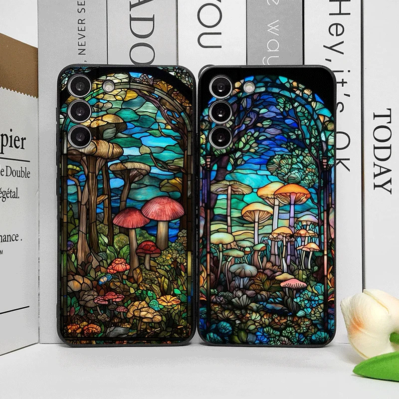 Art Colorful Glass Style Forest Mushrooms Printed Phone Case - Soft Cover