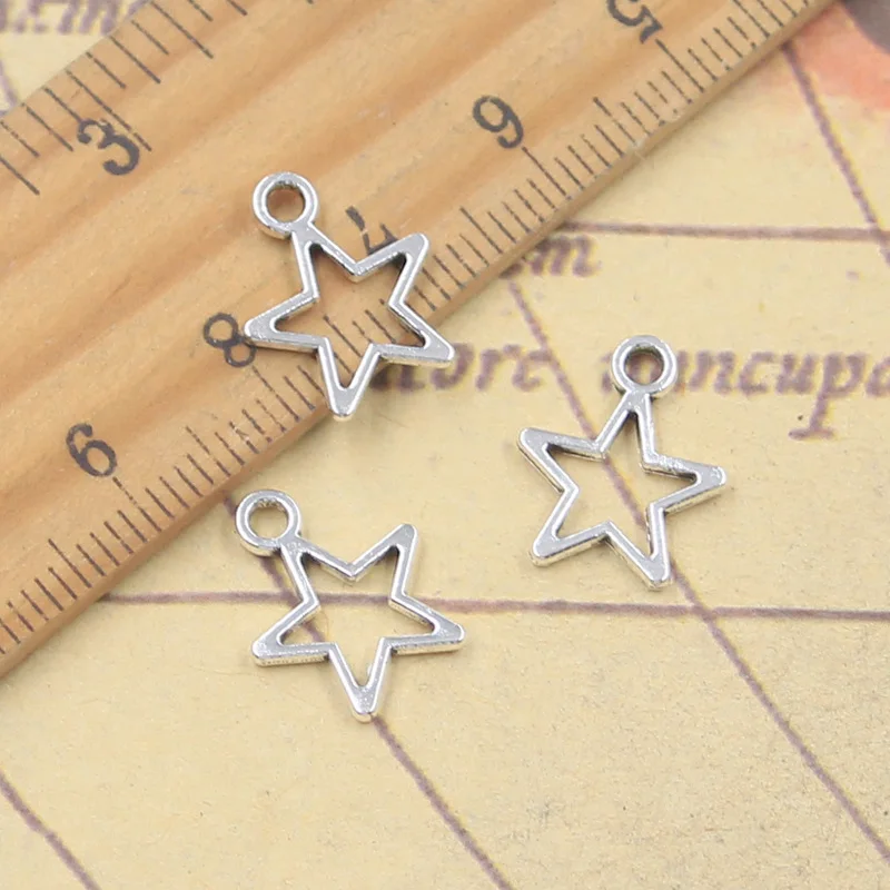 30pcs 매력 중공 사랑스러운 스타 14x12mm 골동품 실버 컬러 펜던트 DIY..