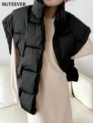 BGTEEVER Winter Sleeveless Cotton Padded Women Parkas Vests Casual Loose Zippers Female Down Jackets Plaid Ladies Warm Coat