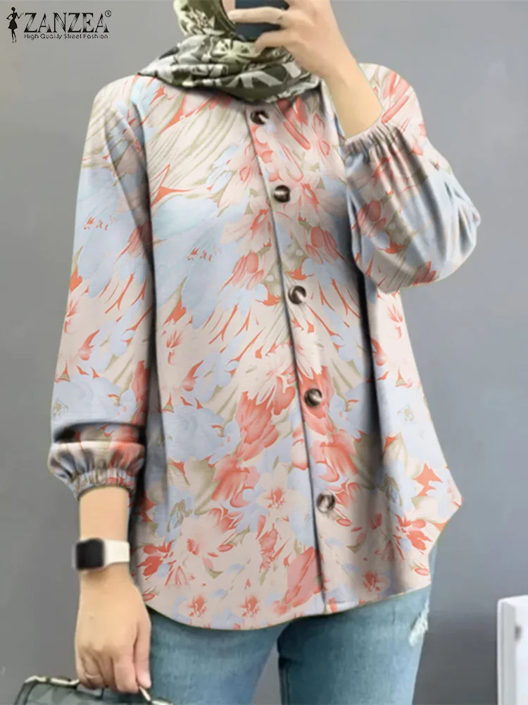 

ZANZEA Fashion Puff Sleeve Muslim Blouse Bohemian Floral Printed Tops Autumn Elegant Party Shirt Eid Mubarek Casual Chemise 2023