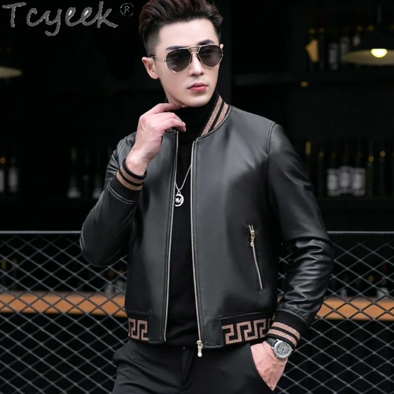 Tcyeek Spring Autumn Genuine Leather Jacket Mens Clothes Short