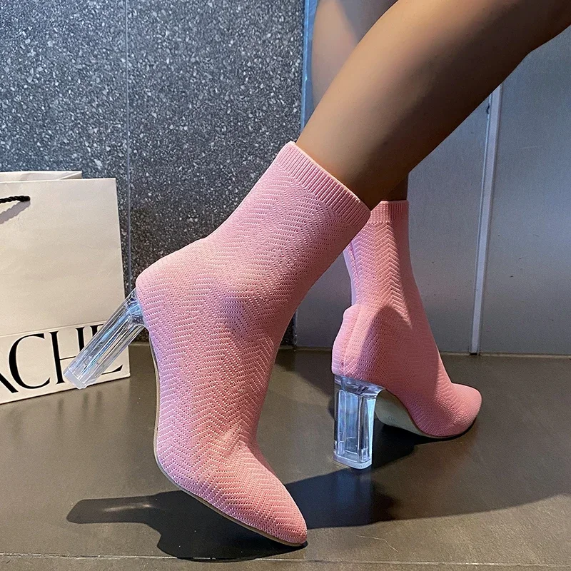 

Stretch Fabrics Sock Boots Women 2023 Autumn New Fashion High Heels pointed toed Shoes Female Elastic Ankle Boots Zapatos Mujer