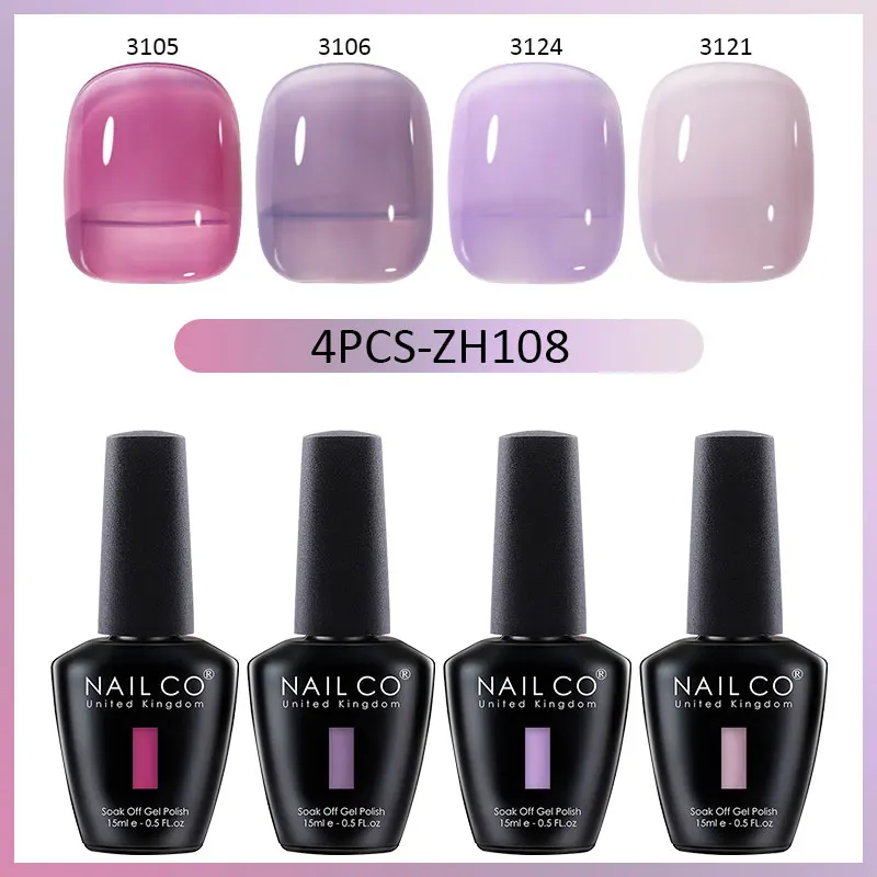 NAILCO 반투명 컬러 젤 네일 광택제 젤리 UV 네일 젤 광택제 키트, 에스멀트 페인트 네일 아트, 가을 겨울, 15ml, 4 개