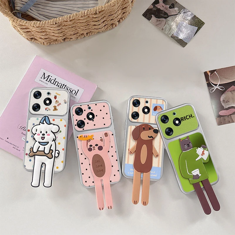 3D Cartoon Polka Dots Dog Soft TPU Case with Foldable Kickstand Cover