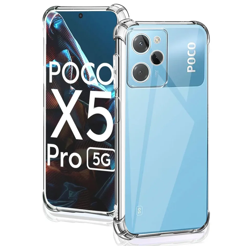 HAOYE Cover Hybrid Per Xiaomi Poco X5 Pro 5G - Custodia 2 In 1 TPU + PC Rigido Trasparente Con Bordo Azzurro, Antiurto - 3