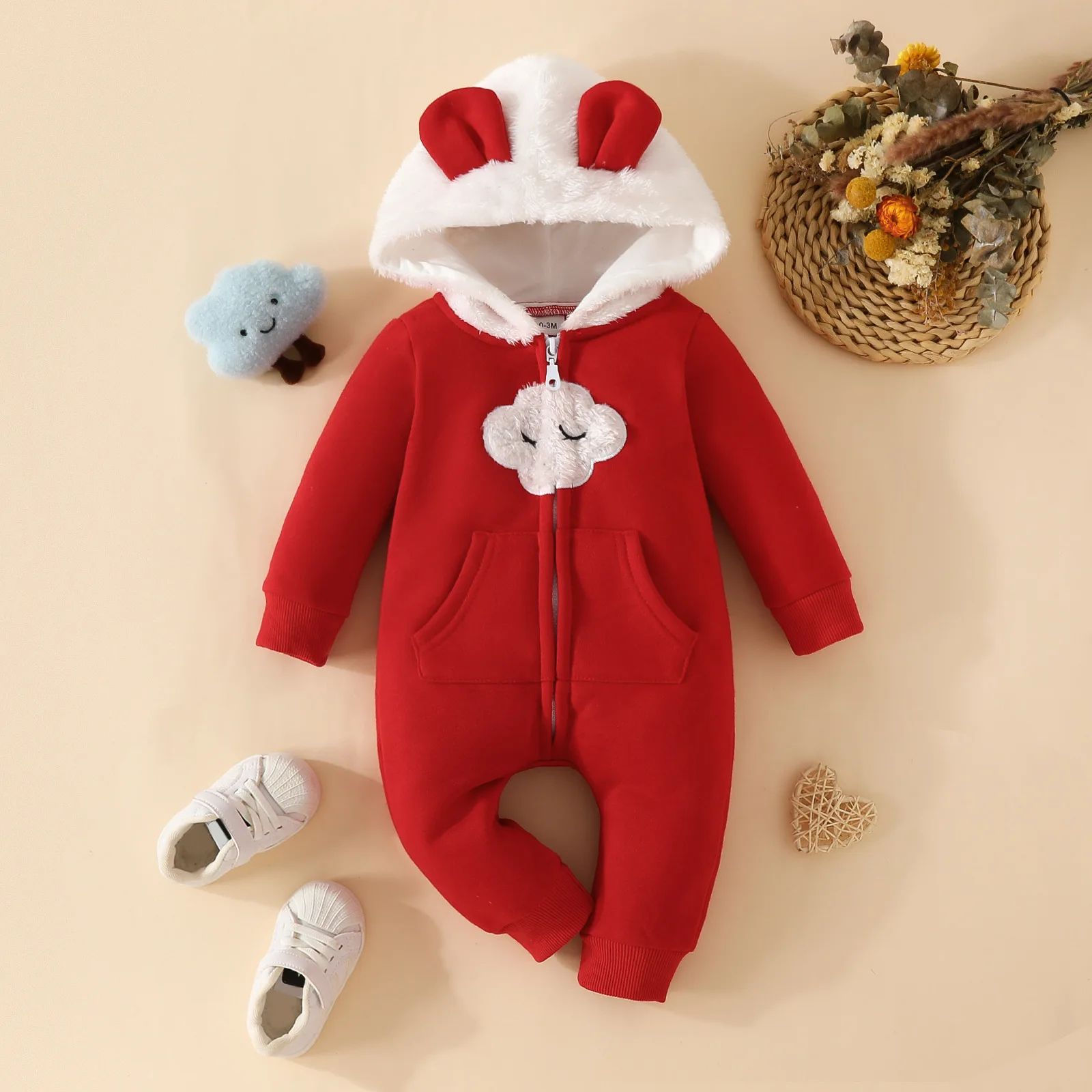 Winter Cute Baby Romper Hooded Cloud, Star, Moon Print Clothes Infant Boy Jumpsuits Newborn Girl Onesie Casual Outfits 5