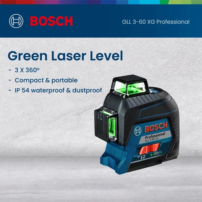 Bosch Gll3-60Xg 3D 12 Linee Livello Laser Raggio Verde Orizzontale Verticale Cross Line Ip54 Autolivellante Potente Livello Laser Verde