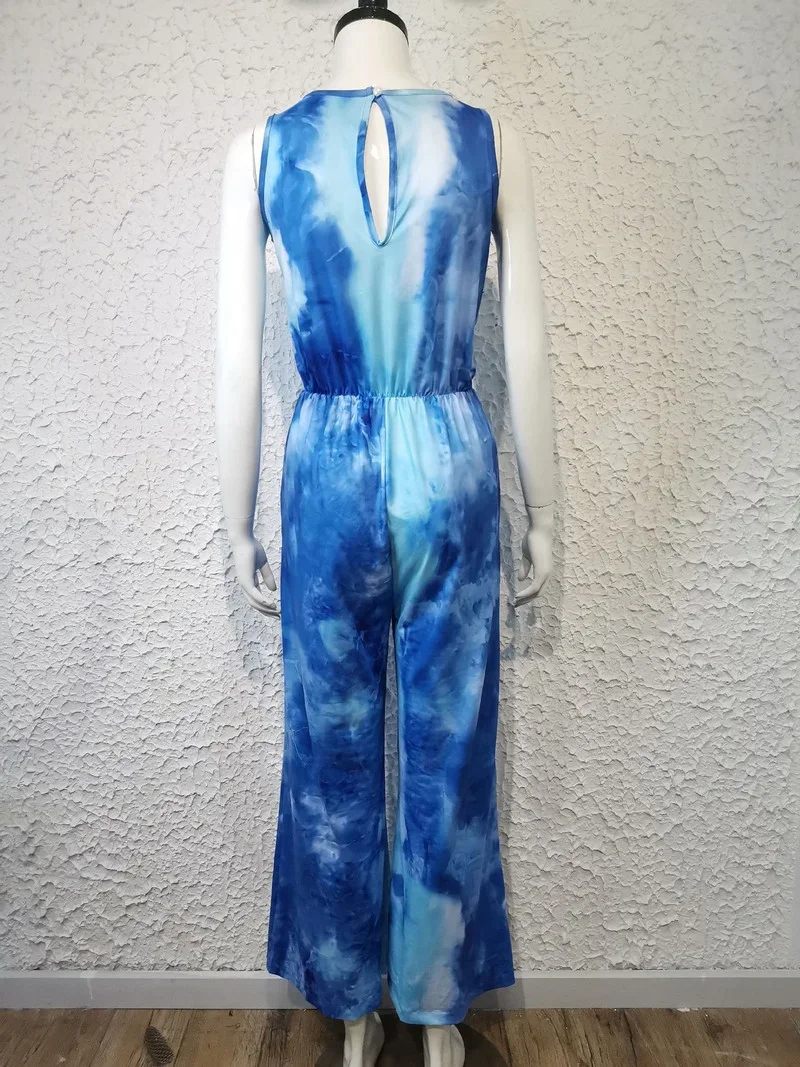 2022 New Summer Casual Tie-dye Ladies Jumpsuit 2022 Fashion Sleeveless Suspenders Printed Tie-dye Loose Wide-leg Loose Jumpsuit