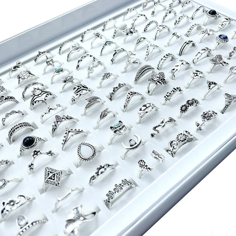 50/100Pcs/Lot Fashion Rings for Women Vintage Wedding  Party Accessories Wholesale Silver Ring Gift