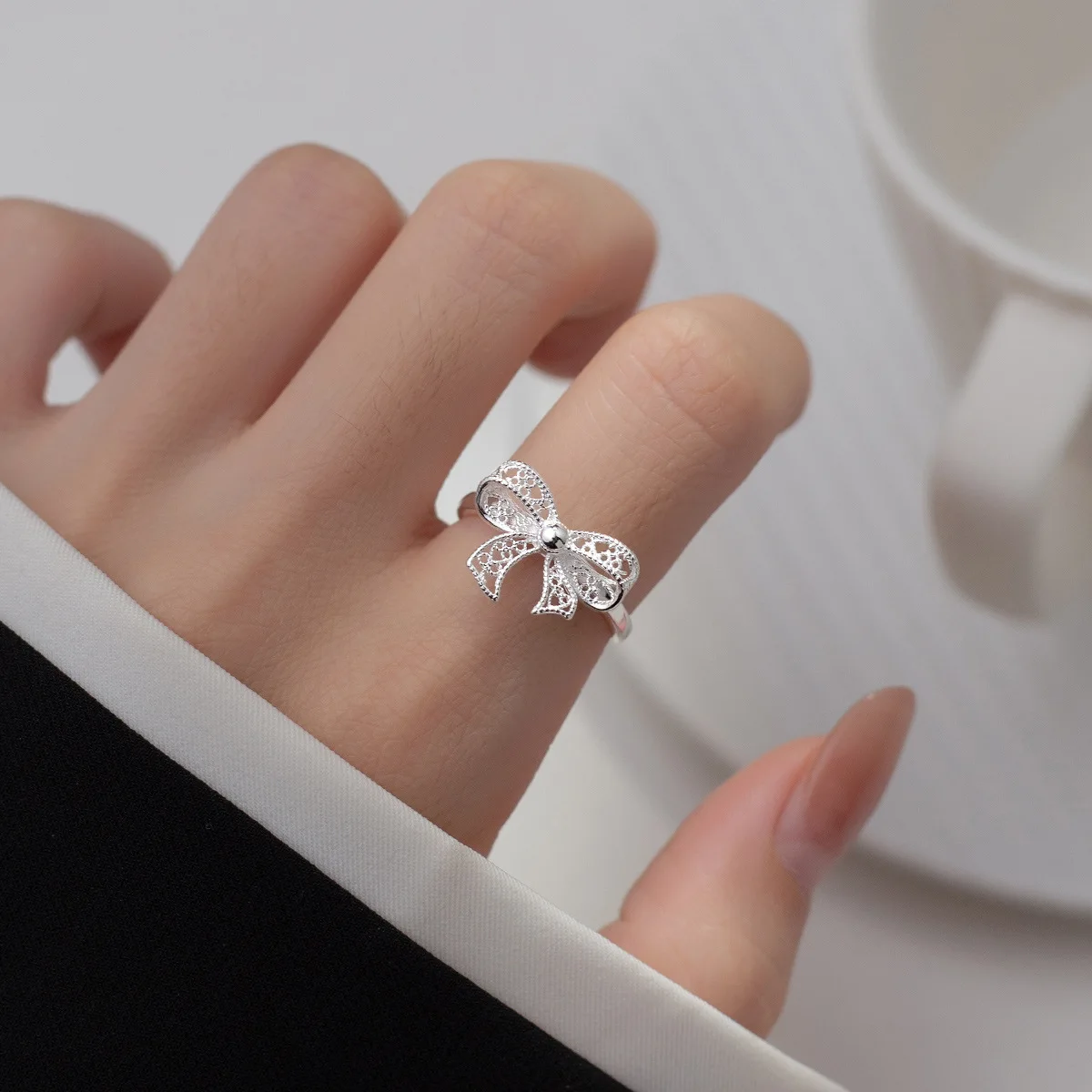 925 Sterling Silver Bow Adjustable Rings For Women Luxury Quality Jewelry Gift Female Wholesale Accessories Jewellery 2