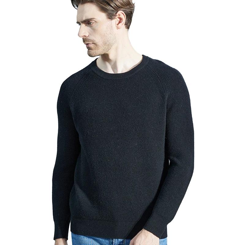 Men Knitted Sweaters Cashmere Sweater 100% Merino Wool O-Neck Long-Sleeve Thick Black Pullover Winter Fall Male Jumpers Clothing 6