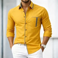 Chemise à manches longues pour homme avec bordures contrastées et fermeture boutonnée décontractée 4
