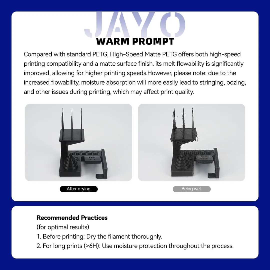JAYO High Speed Matte PETG 3D Filament 1.75mm 30mm/s - 600mm/s