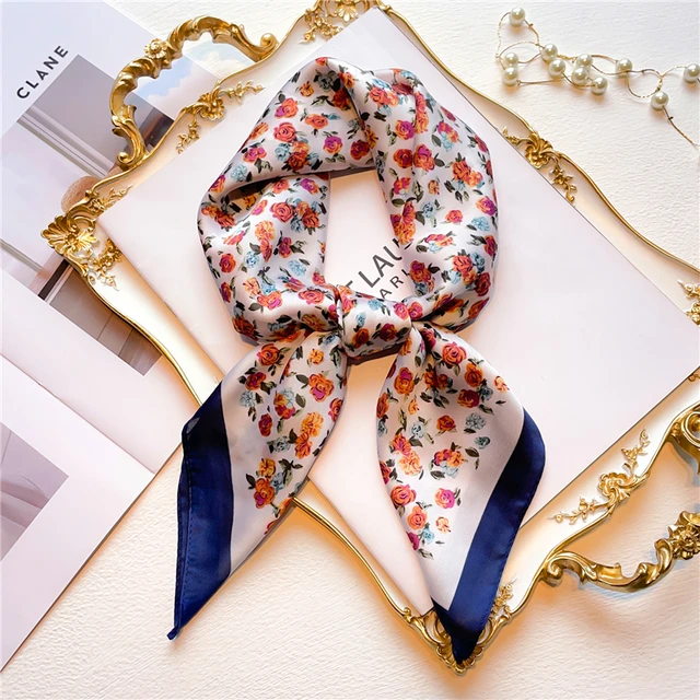 Silk Square Scarf Women Satin Bandana Print  Scarves Head Band Fashion Lady Hair Shawl and Wrap Female Neckerchief Hijab 2022 FJ569-4