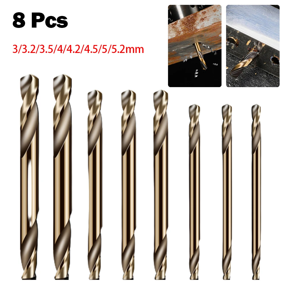 8pcs 3-5.2mm Drill Bits Straight Shank 48-56mm For Hand Bench Drills Drilling Iron Aluminum Alloy Plastic Wood Tool Accessories